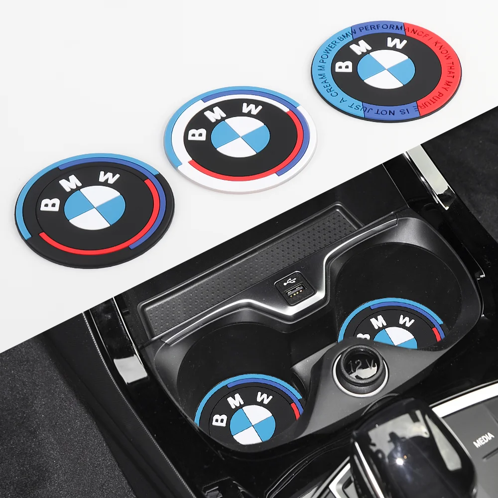 2Pcs Car Coaster Silicone Auto Logo Water Cup Anti-slip Pad Accessories For BMW M Performance X1 X2 X3 X5 X4 E46 E90 E60 F10 F30