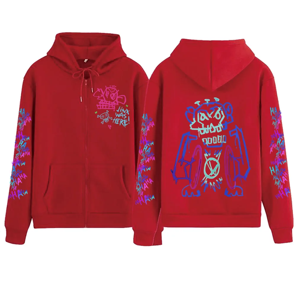 Hot Anime Arcane-Jinx Zipper Hoodie Harajuku Pullover Tops Mann Frau Sweatshirt Streetwear