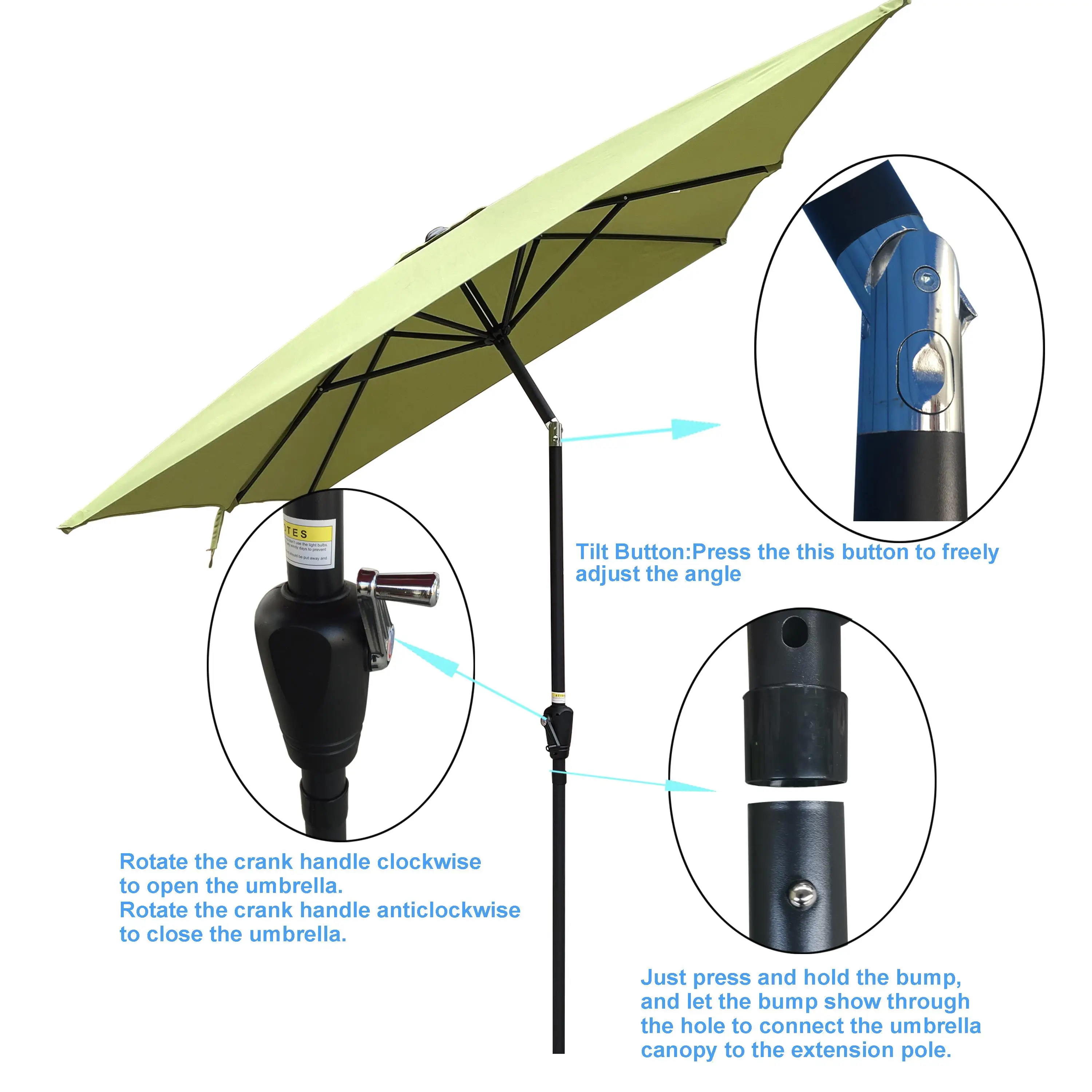 6x9ft Waterproof Patio Umbrella with Crank & Tilt - Perfect for garden , Backyard & Poolside Use