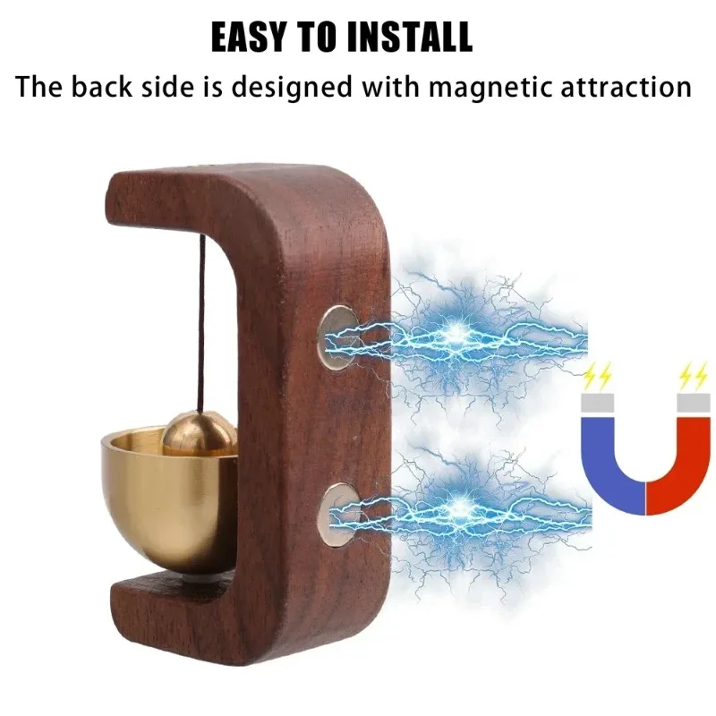 Magnetic Wood Doorbell Chime Hanging Wooden Wind Chimes Brass Doorbell Wireless Jingle Bell Vintage Windbell Door Bell Pendants