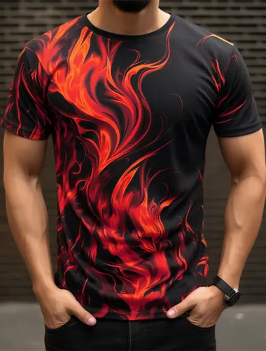 Imagen 1 del producto Camisetas de tendencia a la moda para hombre, camiseta de calle con estampado 3d de la serie Flame de manga corta, camisetas informales con cuello redondo de talla grande 6XL