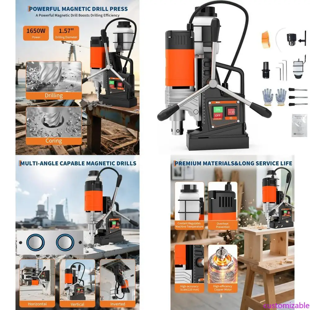 

Портативный магнитный сверлильный станок мощностью 1650 Вт с расточным диаметром 1,57 дюйма, крутящим моментом 2922 фунтов, 810 об/мин для сверления металла