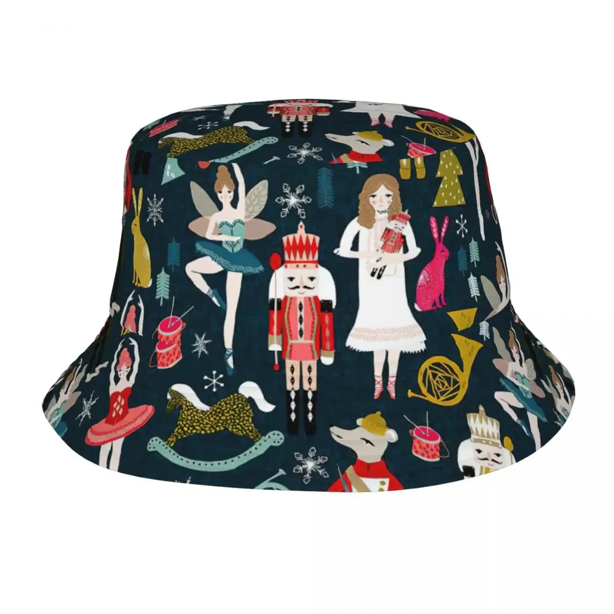 

Merry Christmas New Year Bucket Hat Travel Headwear Accessories Nutcracker Music Dance Fishing Cap for Sport Unisex Bob Packable