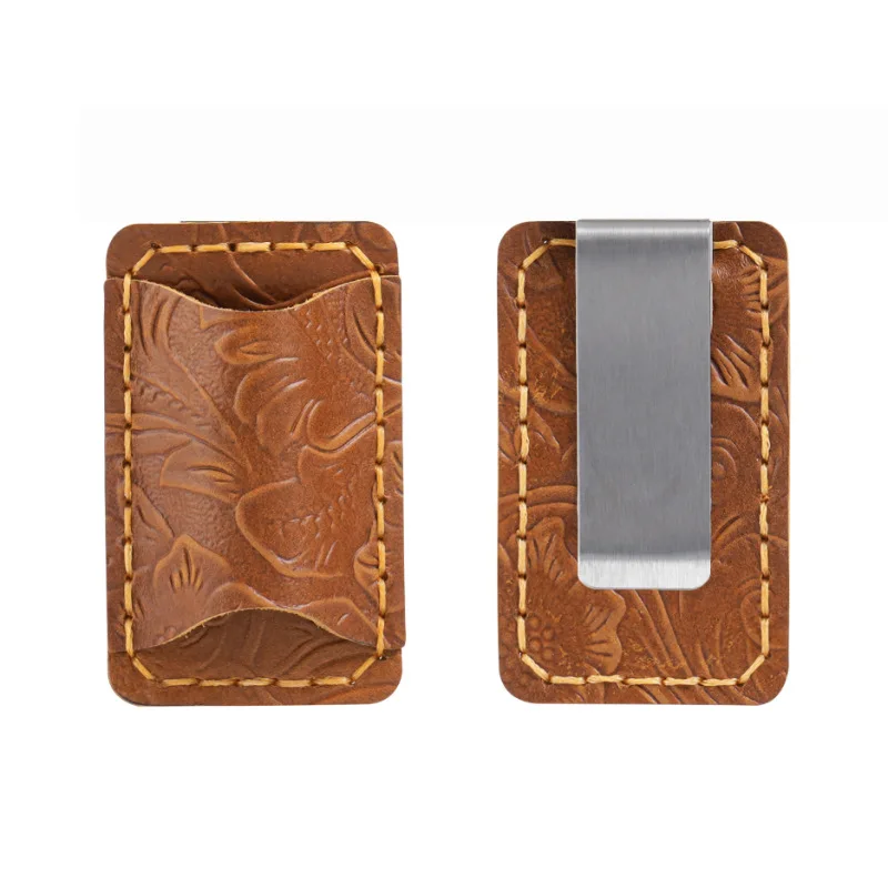 AIGUONIU Vintage first layer cowhide pen holder hand carved leather tn traveler notebook pen holder stainless steel pen holder