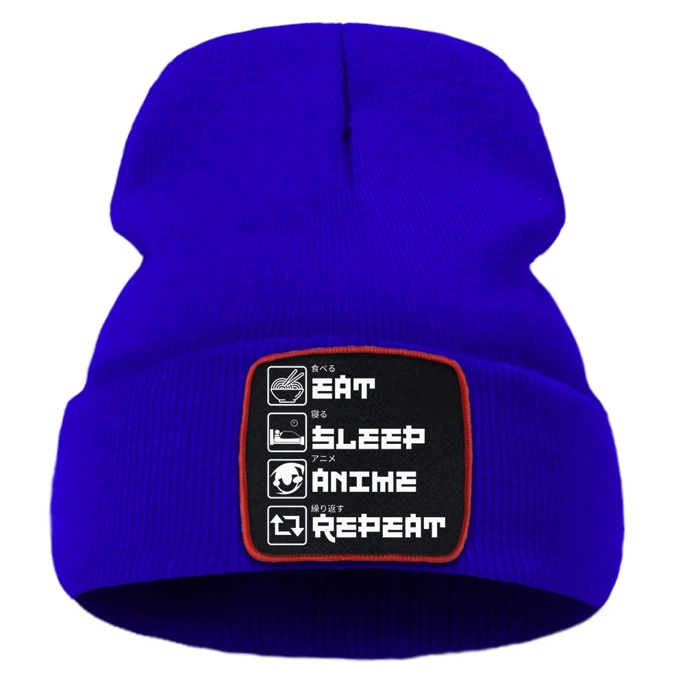 My Day Eat Sleep Anime Repeat Print Men Hat Street Creativity Knitted Caps Comfortable Simple All-math Hats Winter Female Bonnet