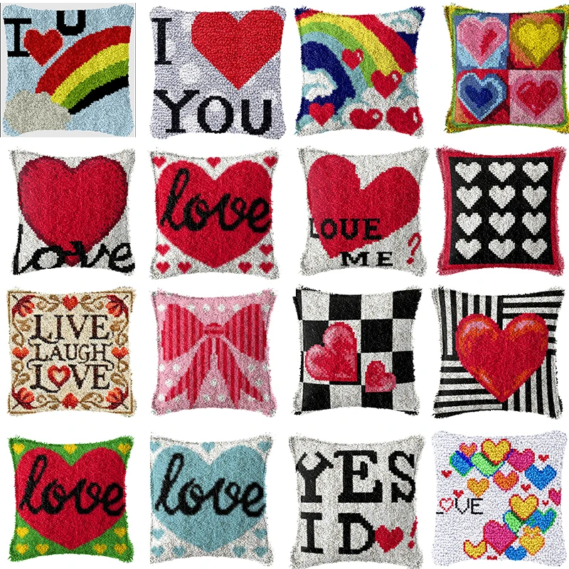 Sí, hago amor, corazón, gancho de pestillo, Kits, cojín, funda de almohada, bordado, alfombra Kussen, juego de Kussen DIY para costura, knoopkussen