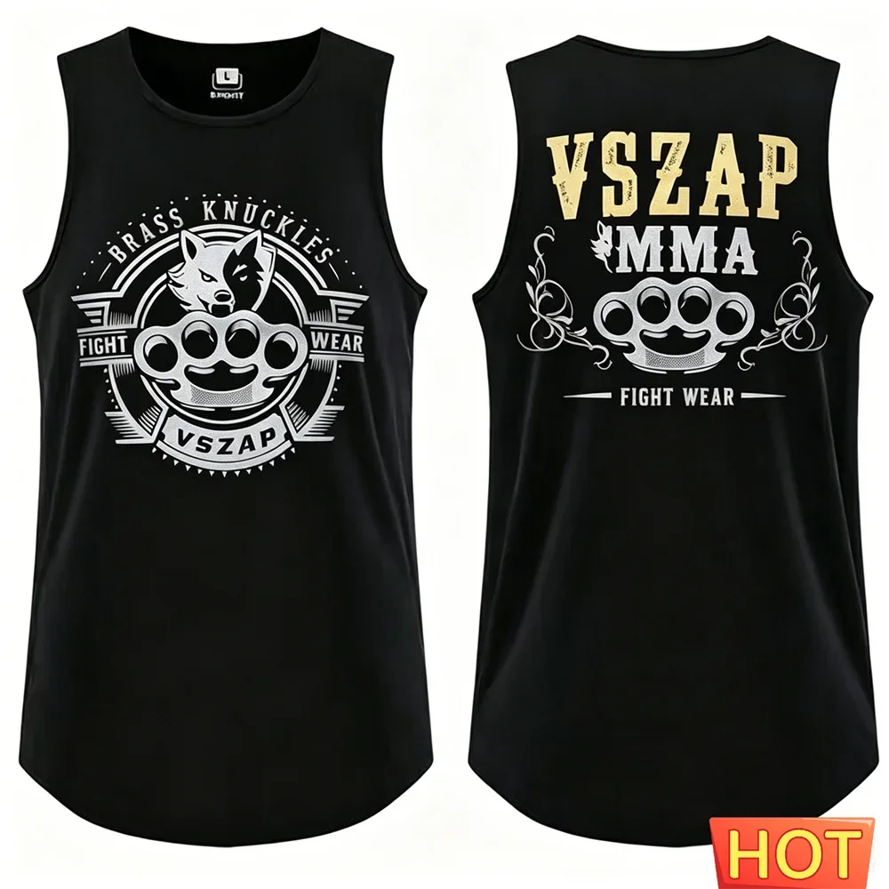 Summer Men Muay Thai Vest Tank Top Men's Sleeveless T-shirt Quick-dry Men's T-shirts Tank Tops Belt Boxing Graphic Tank Top