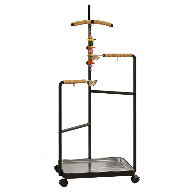 

Medium and large parrot bird stand wrought iron stainless steel drinking water feeding washable tray movable landing