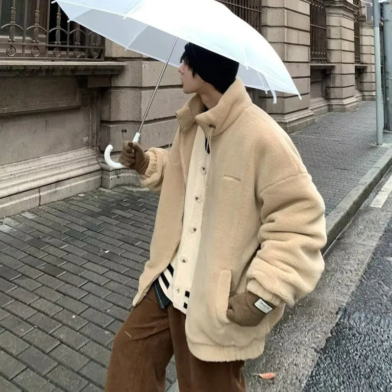 

Men's Autumn Winter Thiened Large Size Jaet Stand Collar Fce Lined Loose Casual Warm Cotton Coat Polyester Fiber