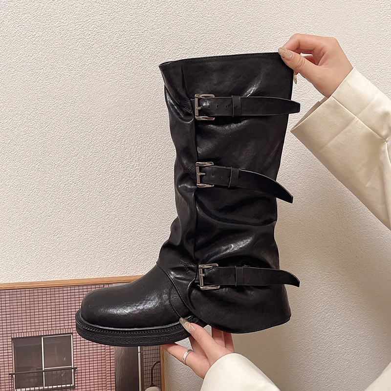 الرجعية قبعات رعاة البقر الغربية الأحذية النسائية منتصف العجل حزام بولي الأوساخ Sle Faionable عادية الجوف خارج بولي Leather الجلود جولة تو الجوارب الأحذية #4