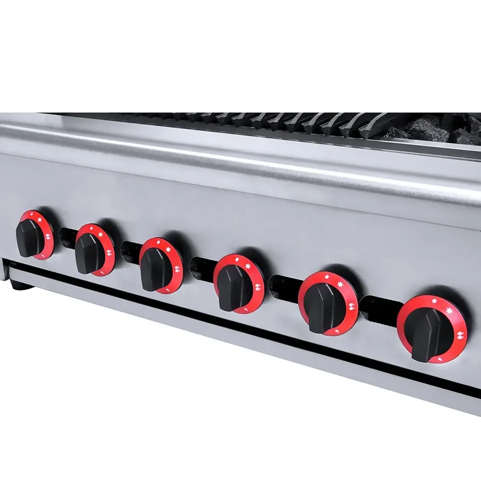 Stainless Steel Beef Steak Griddle 4 Burner Gas Lava Rock Grill Commercial Table Top Black Stone Grill SC-QR24S