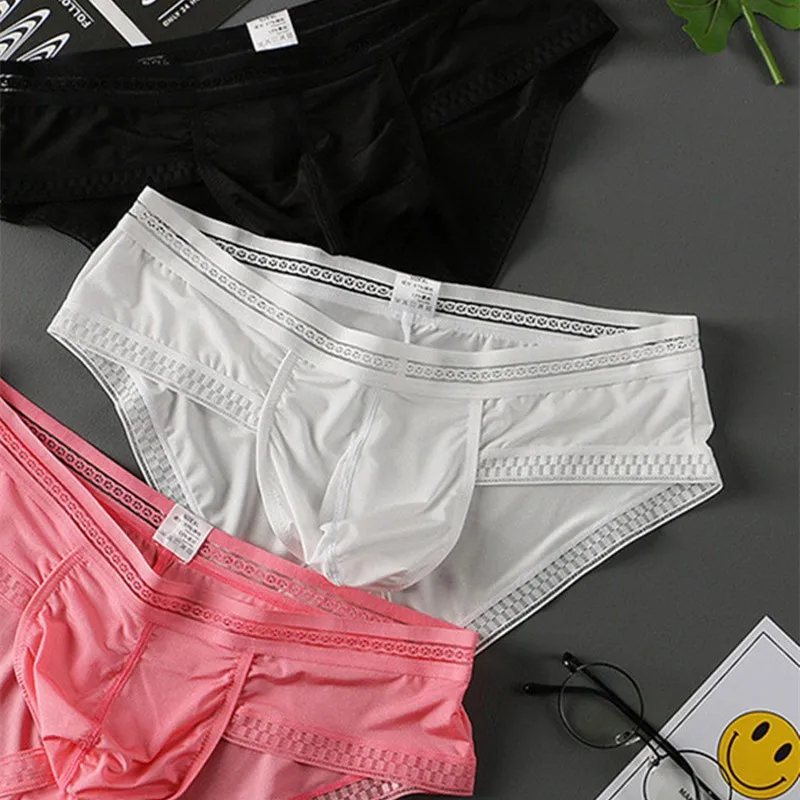 Calzoncillos de seda transparente para hombre, ropa interior fina y semitransparente brillante para hombre, calzoncillos transparentes sensuales de tiro bajo, calzoncillos con bolsa en U