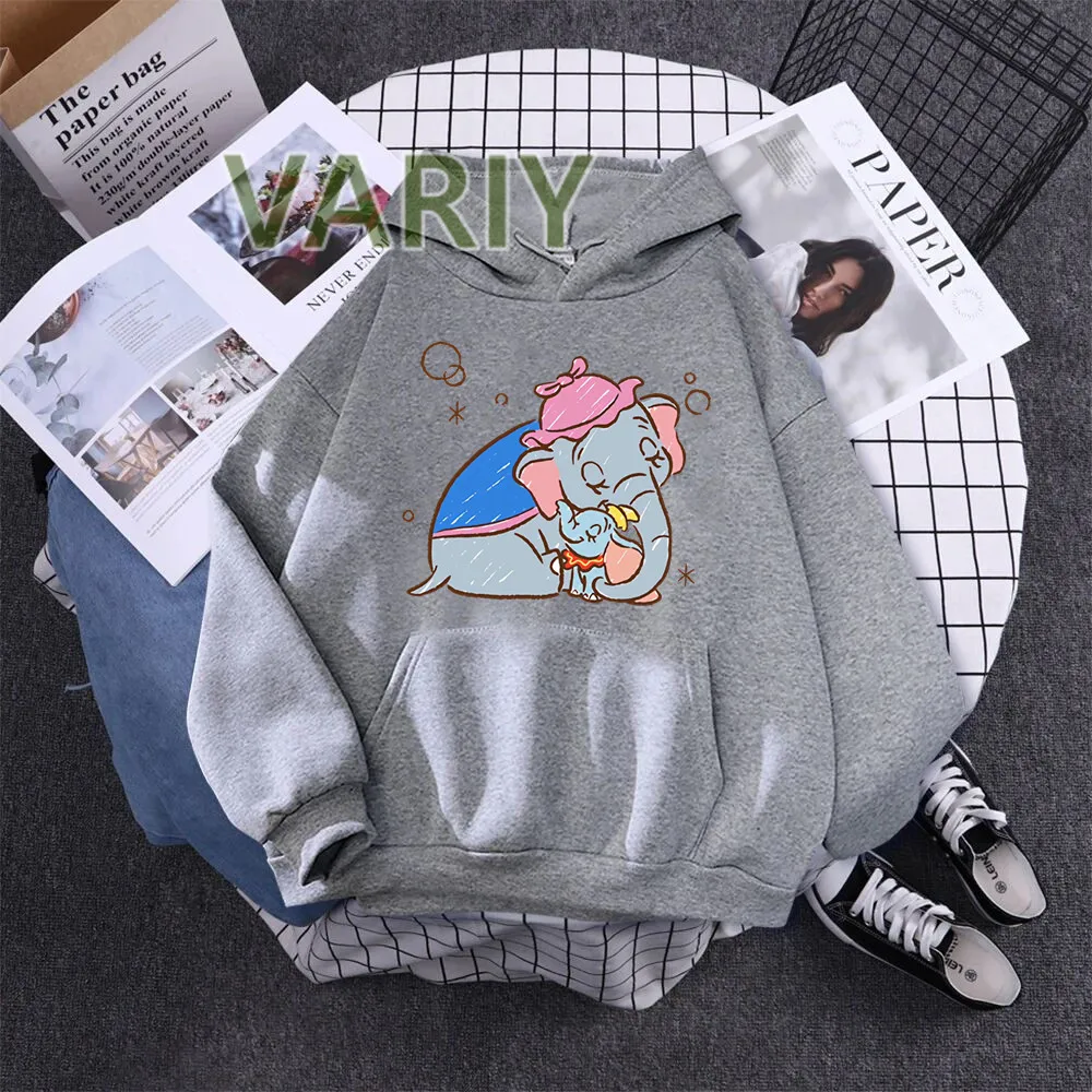 Funny Dumbo Graphic Print Hoodies Women Soft Loose Sportwear Female Sweatshirt Warm Fleece Ladies Clothes Polyester Y2k