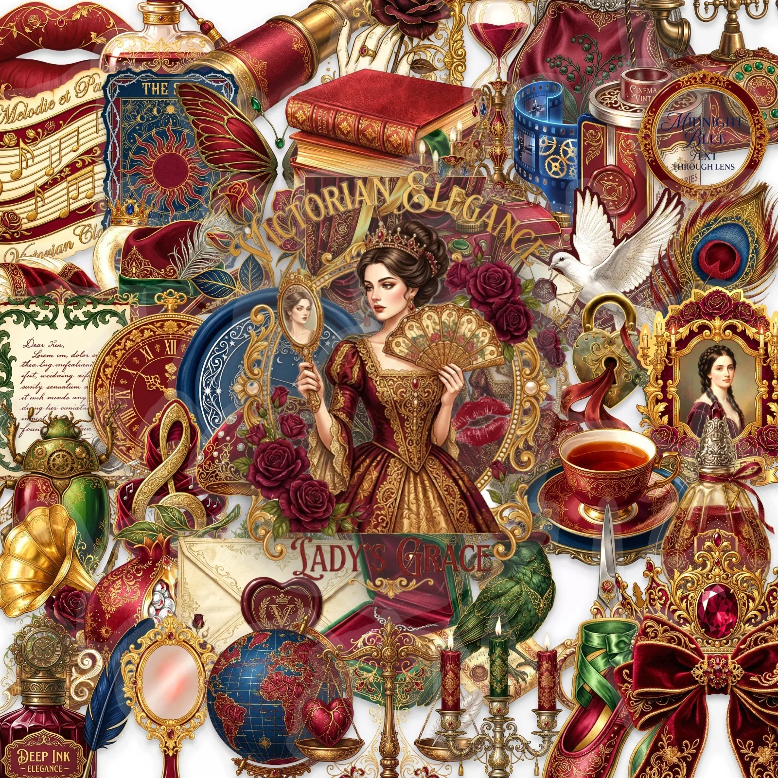 50PCS Vintage European Palace Style Elegant Stickers Mini Ornament Doodle Decals Transparent PET For DIY Decor Graffiti Sticker