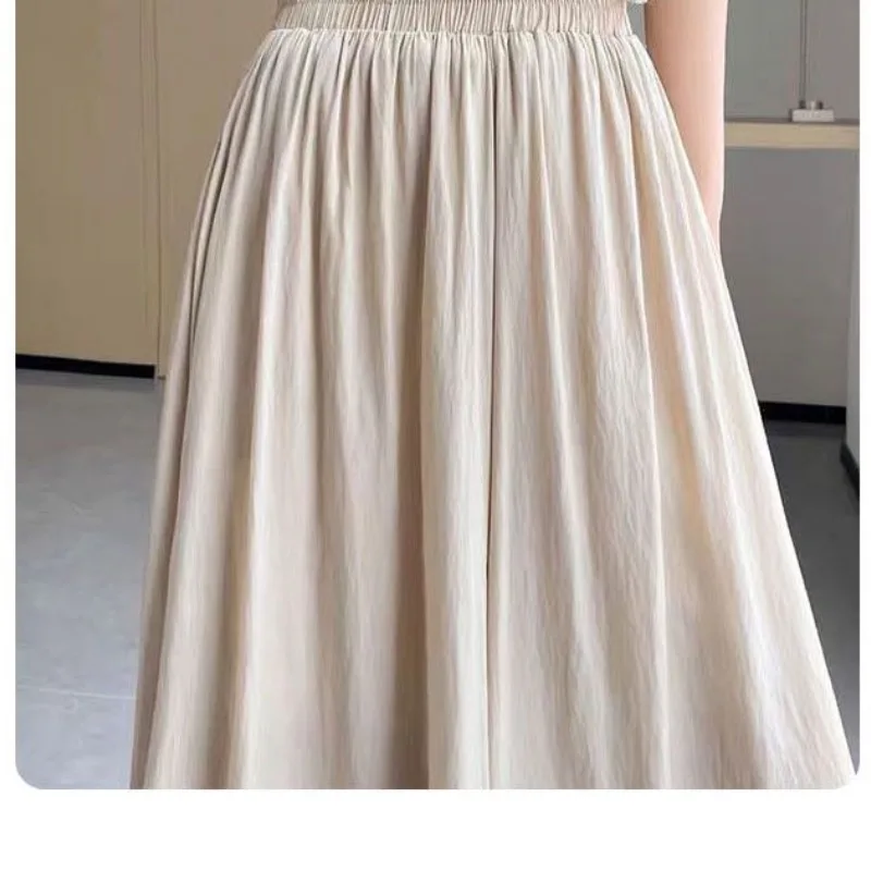 Solid Color Spring Summer High Waisted Shirring Women's Elastic Pockets Casual Loose Wide Leg Baggy Korean Fashion Sweatpants