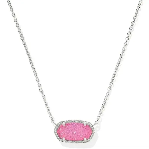 YEEVAA Geometric Hot Pink Drusy Pendant Necklace for Women, Fashion Jewelry, Unique Gifts