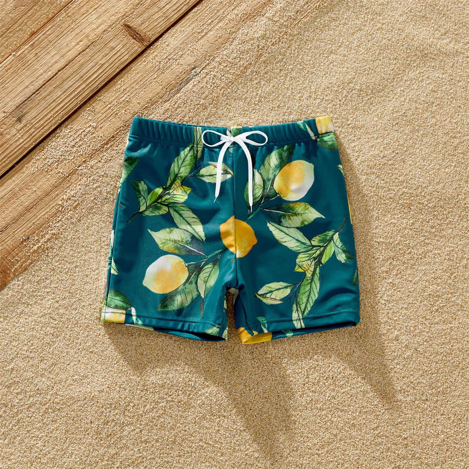 PatPat Family Matching Allover Lemon Print and Solid Halter Neck Two-piece Swimsuit or Swim Trunks Shorts