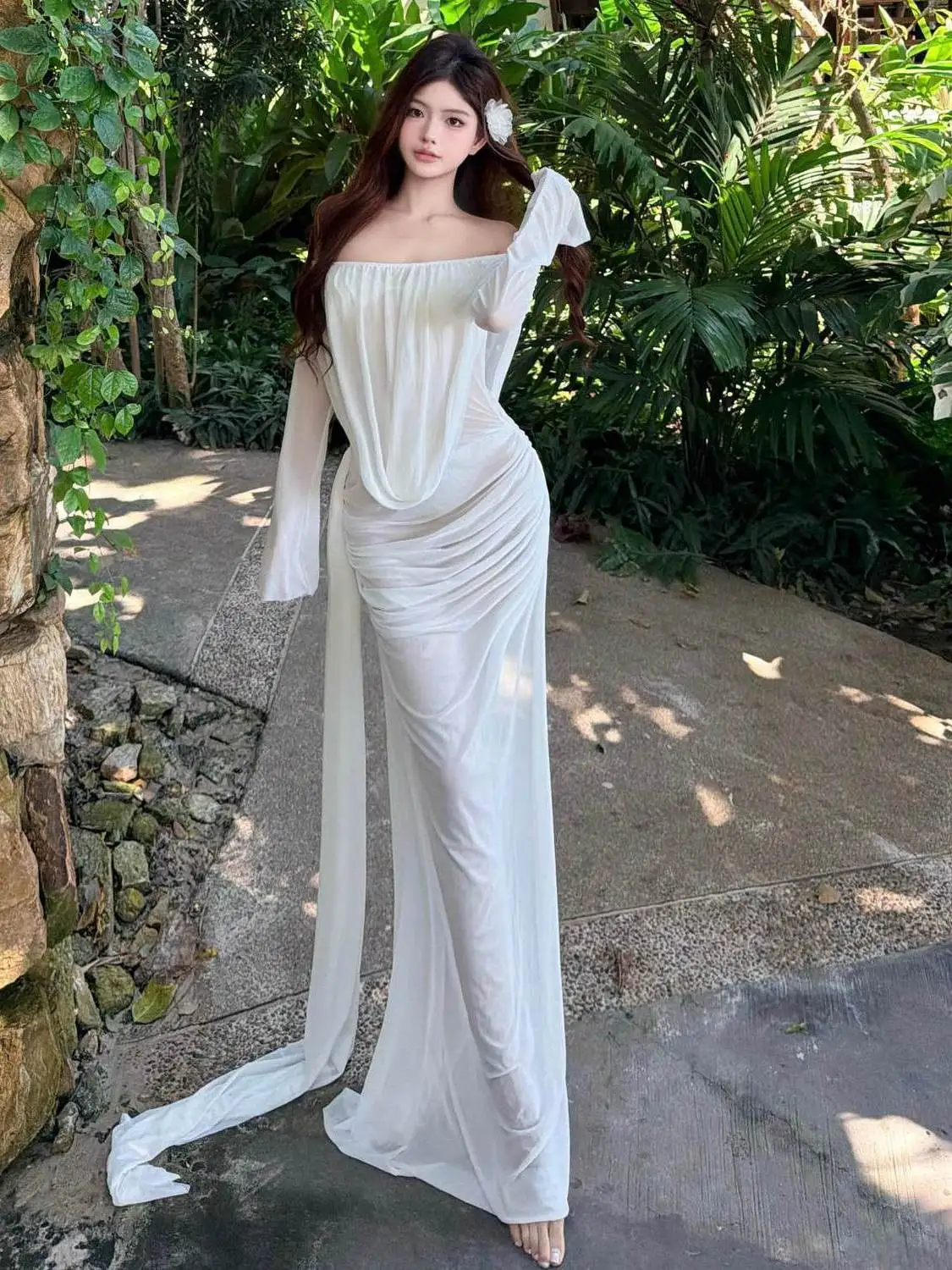 

2026 New Island Vaion Swimsuit Pure Desire Bikini One oulder Long Sve Beach Dr Photoaphy Super Fairy Sun Protection