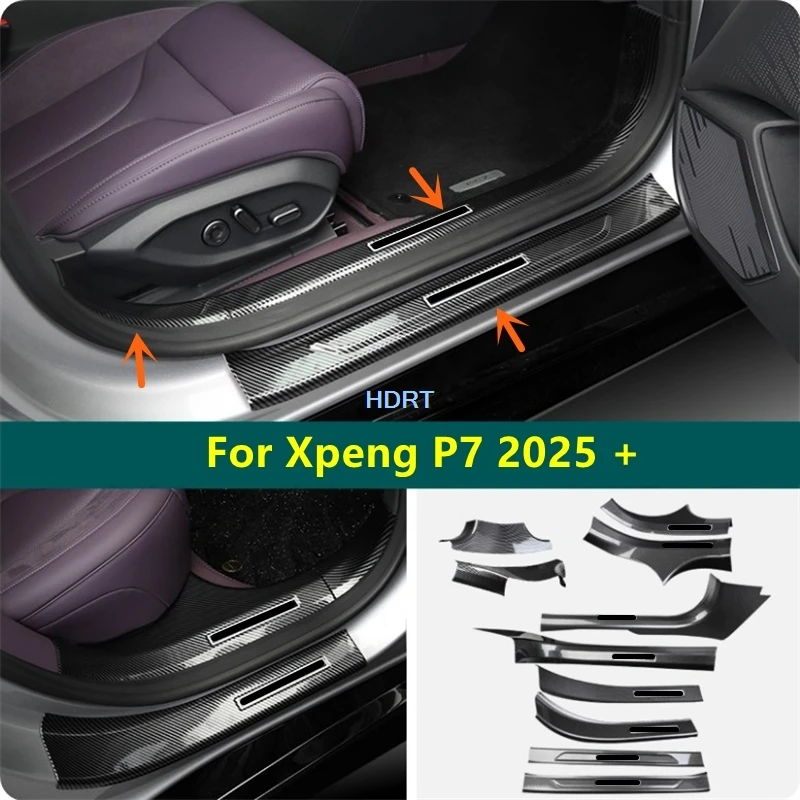 

For Xpeng P7 2025 + Car Styling Door Sill Threshold Scuff Welcome Pedal Anti Kick Trim Rear Trunk Guard Cover Tail Boot Plate