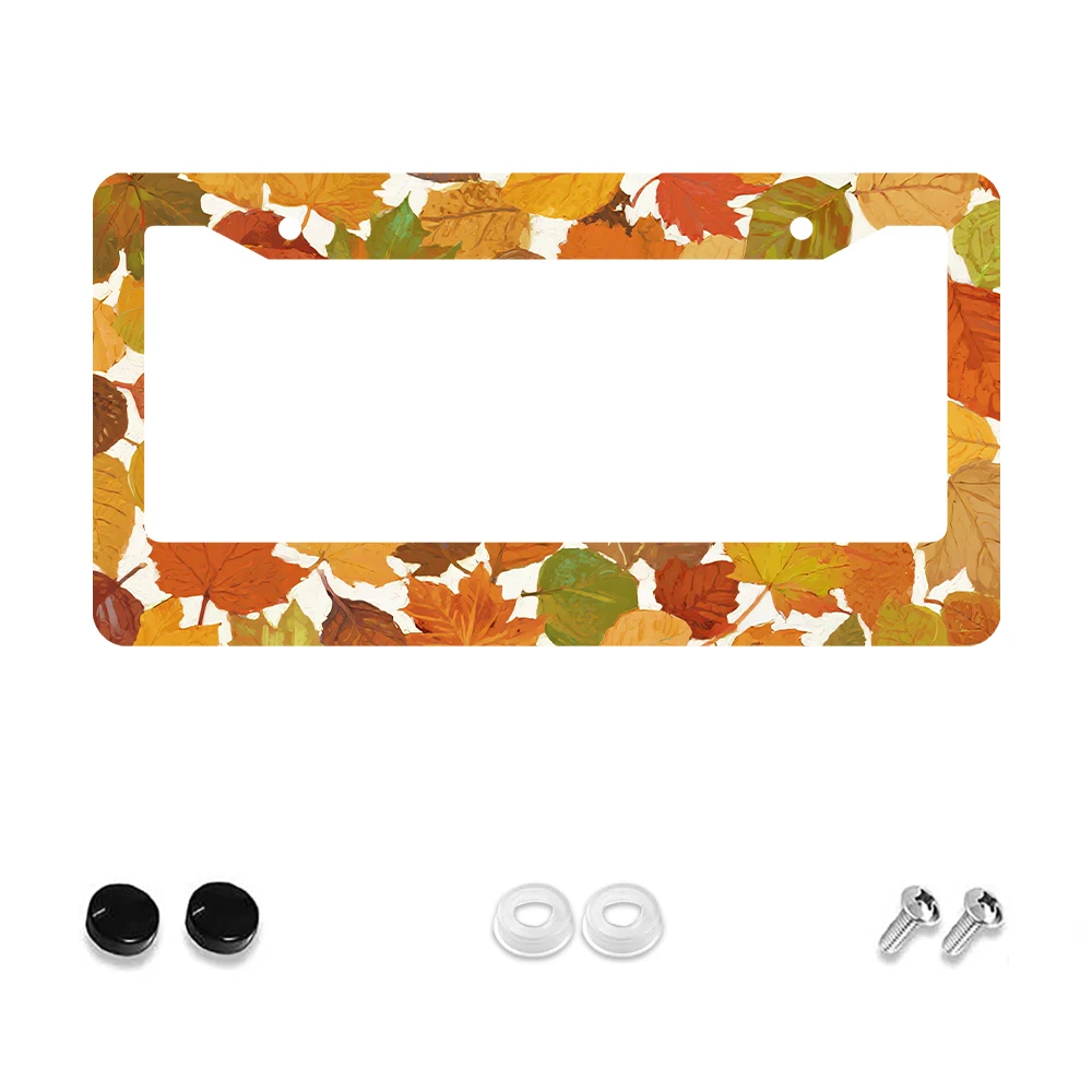 

1 шт., рамка номерного знака с 2 отверстиями и рисунком осенних листьев, многоцветный алюминиевый материал, 6x12 дюймов с комплектом винтов, ретро-декор автомобиля