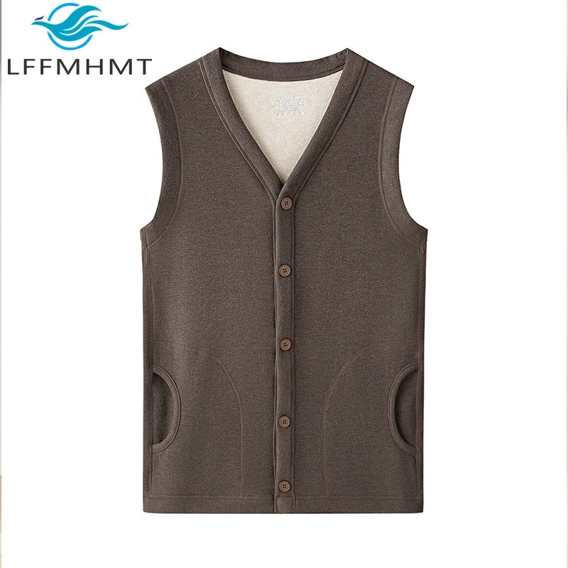 Men's Winter Vest Made of Silk and Wool New Style Fleece Lined Thickened for Autumn Winter Wearable Outside with Extreme Warmth