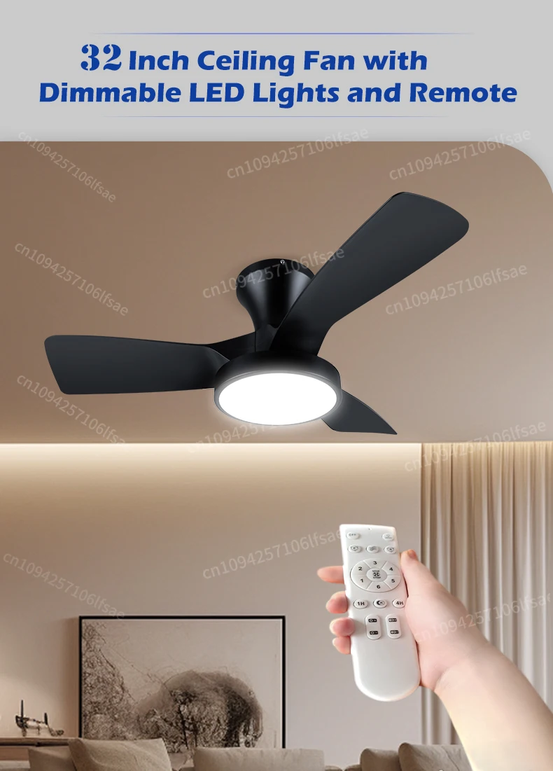 

DC Ceiling Fan 220V 110V with 6 speed controller LED Light 32 inch Low Noise High Speed 480Rpm Timer Setting