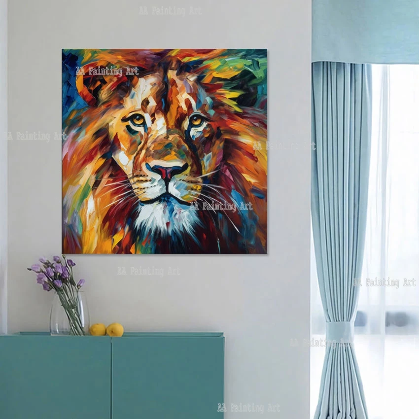 الملونة مجردة الأسد صورة كبيرة الحجم الحيوان قماش الفاخرة النفط اللوحة الاطفال غرفة نوم ديكور العنصر جدار الفن Showpieces