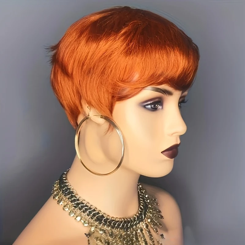 Pixie Cut Wig with Bangs 100% Brazilian Remy Human Hair Natural Black Short Bob Style Full Machine Made wig