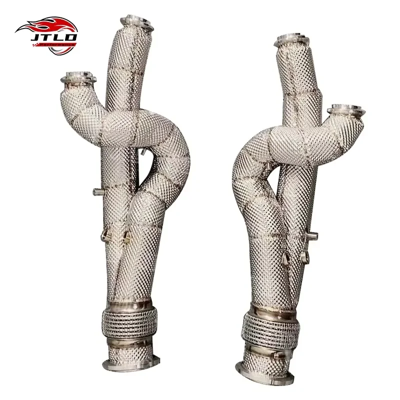 JTLD 304SS for Lamborghini Aventador LP700 Escape Exhaust Pipes Performance System Straight Pipe Downpipe with Heat Shield