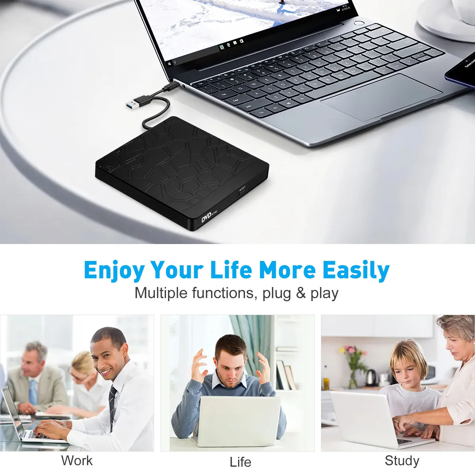 Multifunctional External Cd Dvd Drive Burner Usb Type-C Fast Transfer Compact External Disc Drive For Laptop Desktop