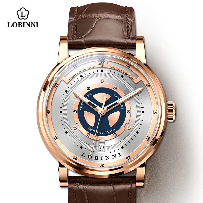 LOBINNI Special Dial Luminous Hands Men Wrist Watch Date Display Luxury Water Resistant Automatic Wrist Watches