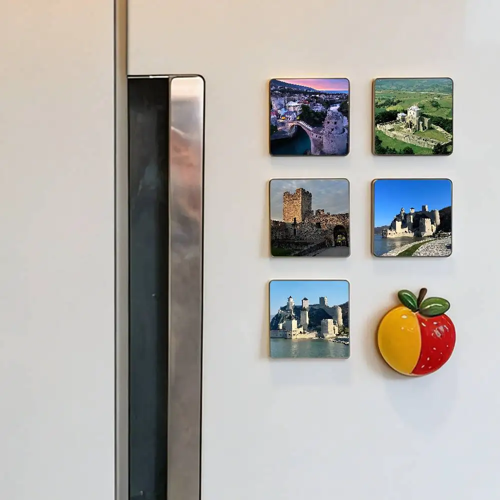 Serbian Attractions Fridge Magnet Set Creative Square Decorative Adhesive Stickers Magnets For Festival Gift