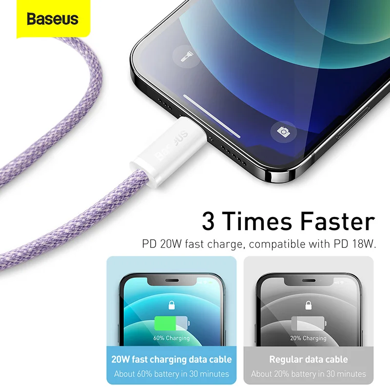 Baseus-Cabo USB Tipo C para iPhone, Carregador de carregamento rápido, Cabo de dados, PD 20W, iPhone 14, 13, 12, 11 Pro Max, X, XR, iPad