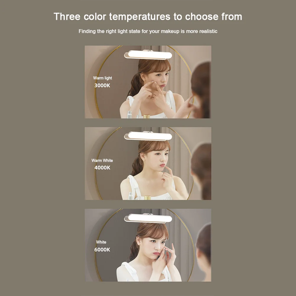 Wireless Makeup Mirror Light Battery Operated LED Eye Protection Light Adjustable Color Brightness & Angle for Home Bathroom