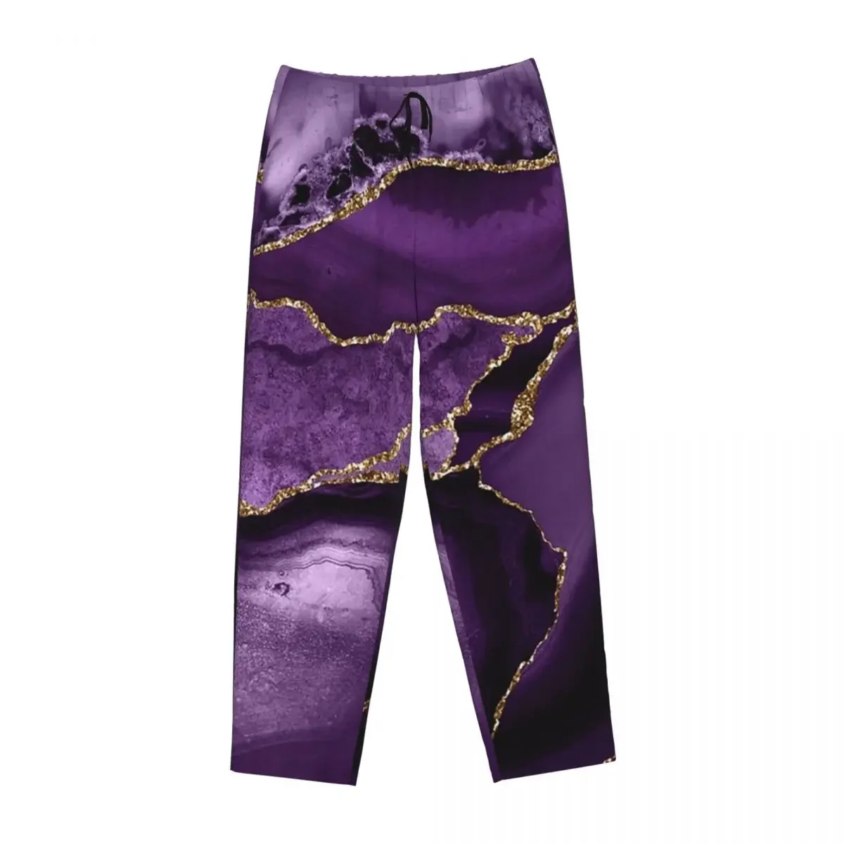 Custom Purple Faux Marble Abstract Landscap Women Pajama Pants Lounge Sleep Sleepwear Bottoms with Pockets