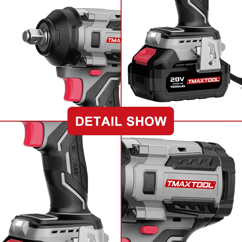 Tmaxtool Power Tools High Torque 850N.m 1/2 Inch 4.0Ah 6.0Ah Lithium Battery Electric Cordless Brushless Impact Wrench