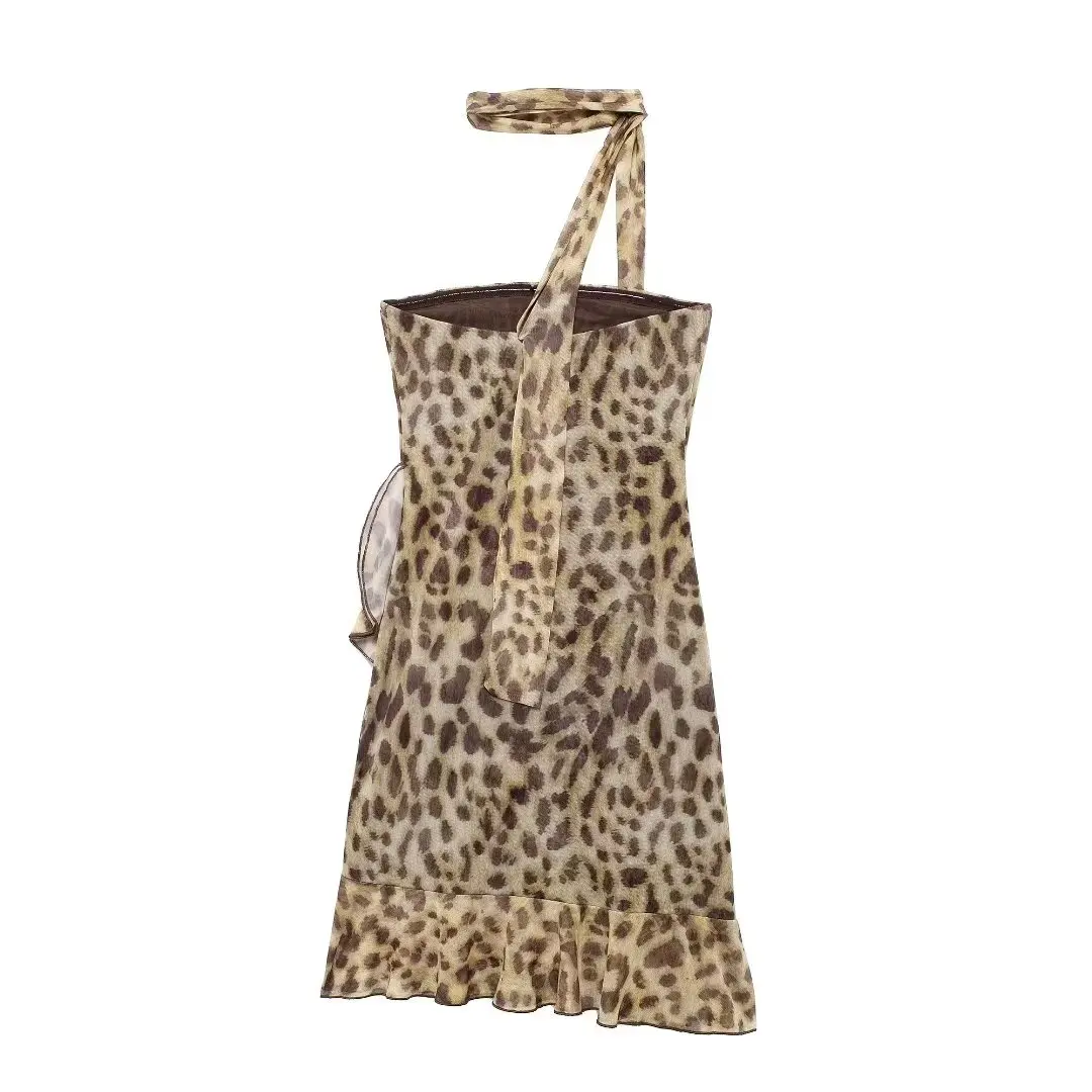 2024 New Autum Women\'s European and American Style Fashion Animal Print Tulle Suspender Skirt Street Style Slim Skirt