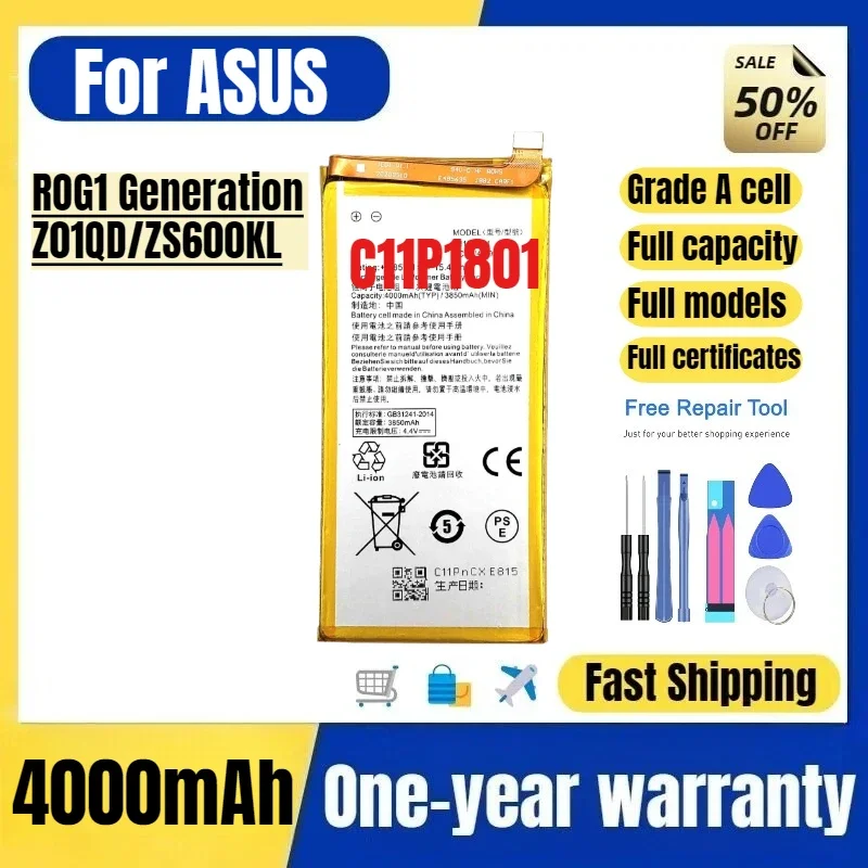C11P1801 for ASUS ROG1 Generation/Z01QD/ZS600KL Mobile Phone Battery High Quality Replacement Bateria Grade A Cell with Tools