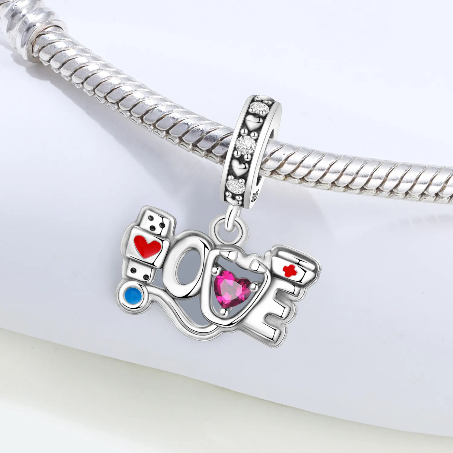 PANPOKI 925 Sterling Silver Stethoscope Nurse Cap Pendant Beads Original Pendants Bracelet Charm Jewelry Party DIY Trendy Gifts