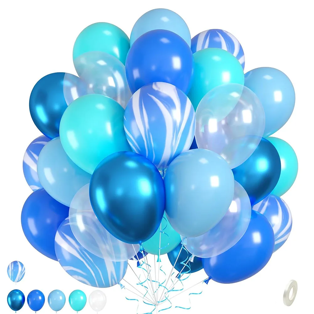 30pcs Ocean Theme Party Balloons, Blue Tie Dye Balloon For Ocean Sea Pool Beach Beachy Themed Birthday Decorations