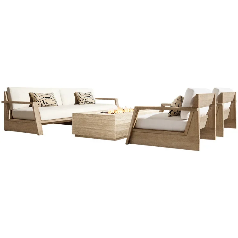 

Outdoor teak sofa Modern simple furniture Hotel outdoor balcony Living room Leisure fabric sofa combination