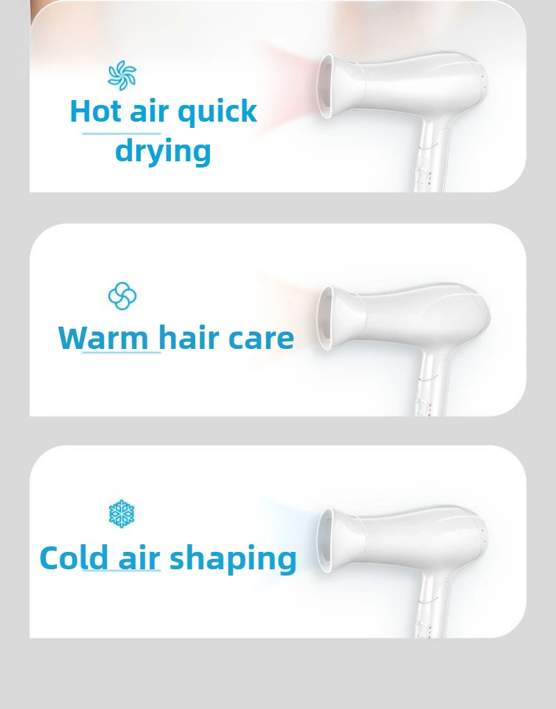 Corrugated Silk Hair Dryer Handle Foldable Hair Dryer 2000W High-power Household Hair Dryer Thermostatic Care 3 Levels