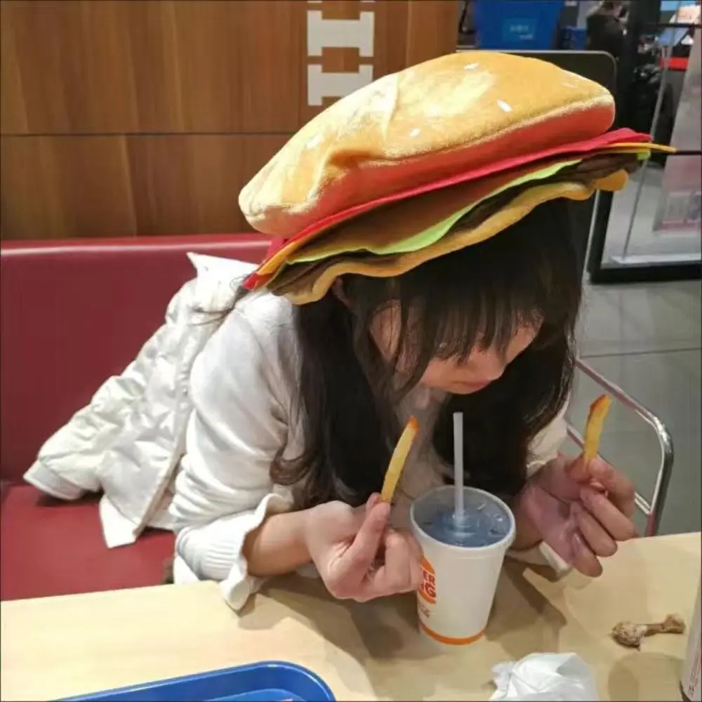 Creative Funny Fast Food Fancy Hat Clothing Accessories Costume Hamburger Hat Cheeseburger Shaped Dress Up Food Beret Party