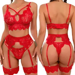 For Women Transparent Lingerie Women's Underwear See Through Lingerie Sets Hollow Out Three-piece Set Female Sexy Costumes