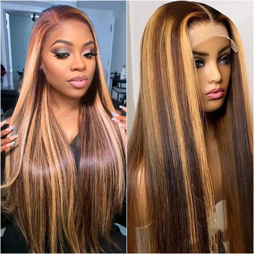 

Накладной парик из натуральных волос 13x6 HD Lace Frontal Bone Straight Highlight Ombre 4/27 для женщин, 40 дюймов, цветной, 13x4 Lace Front Wigs, бразильские волосы