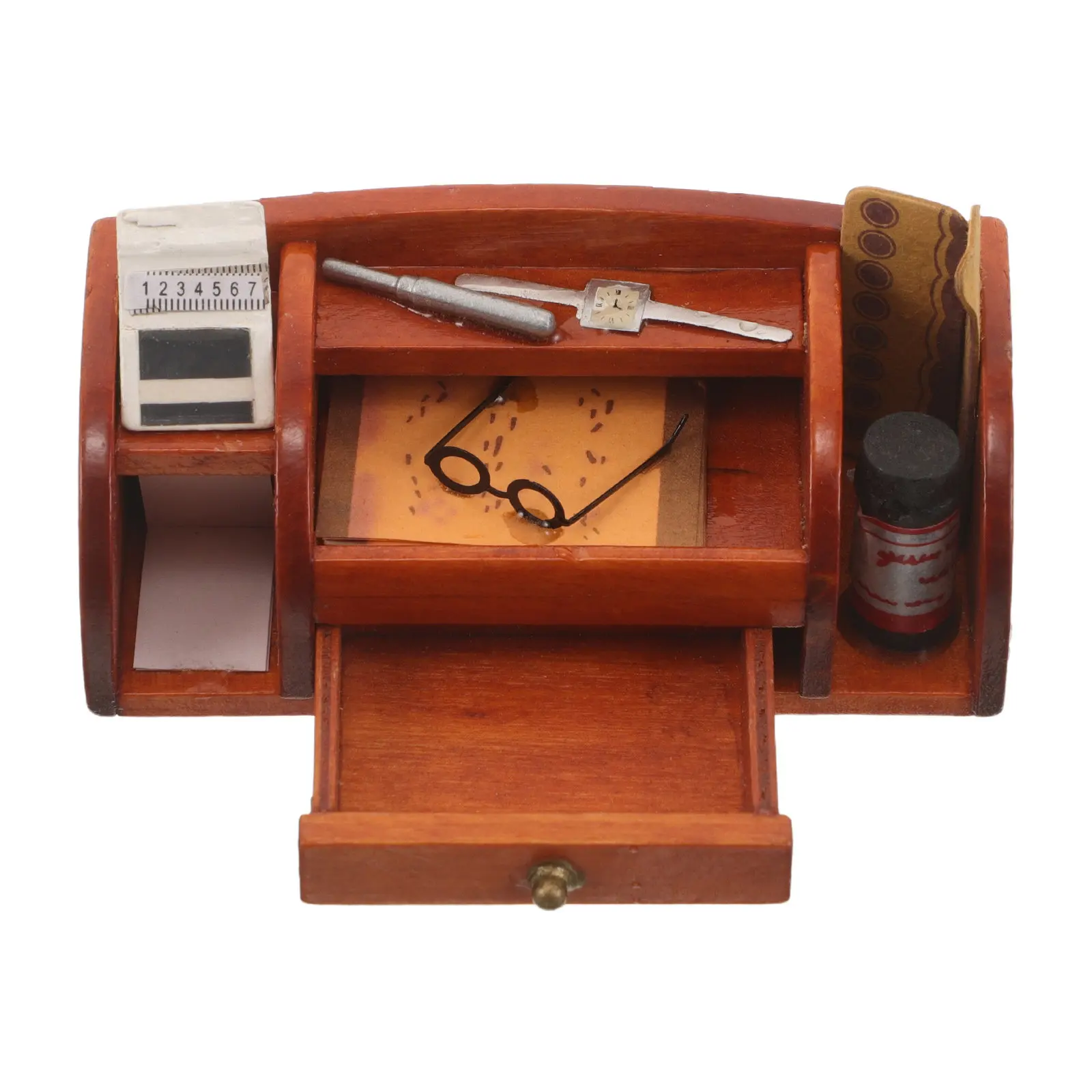 1:12 Dollhouse Mini Desk Organizer with Pullout Drawer Mini Storage Cabinet Bookshelf Furniture Office Decoration for Dollhouse