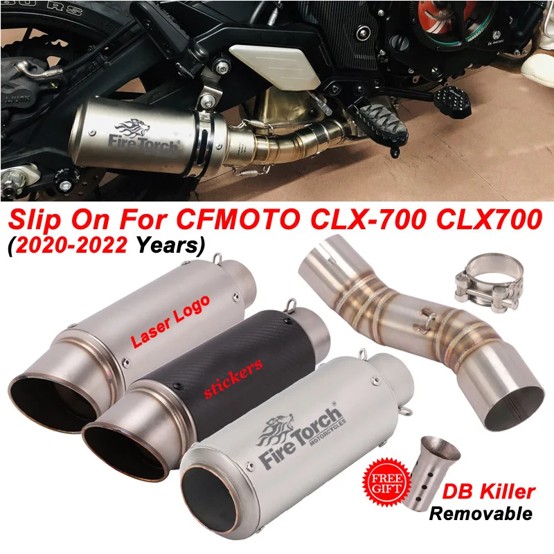 Slip On For CFMOTO CLX-700 CLX700 CLX 700 2020-2022 Motorcycle Exhaust Escape Systems 51mm Mid Link Pipe Moto Muffler DB Killer