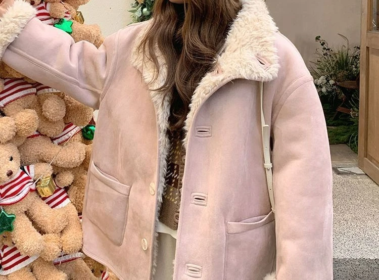 

Heavy-duty Lamb Wool Reversible Coat for Women with Fur Collar and Thickened Winter Jacket