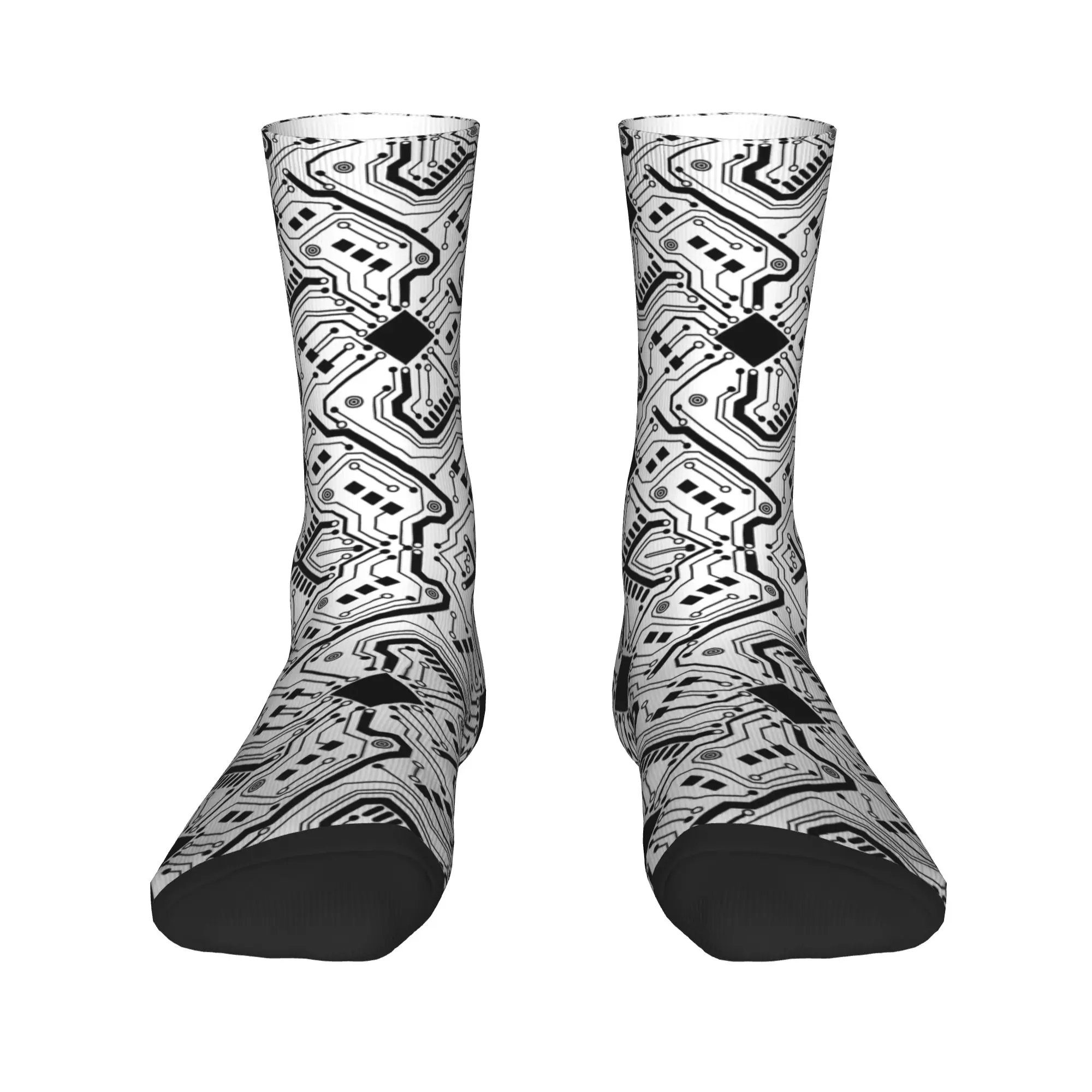 

Забавные черно-белые носки с печатной платой, женские и мужские теплые носки с 3D принтом, компьютерная материнская плата, спортивные баскетбольные носки для экипажа
