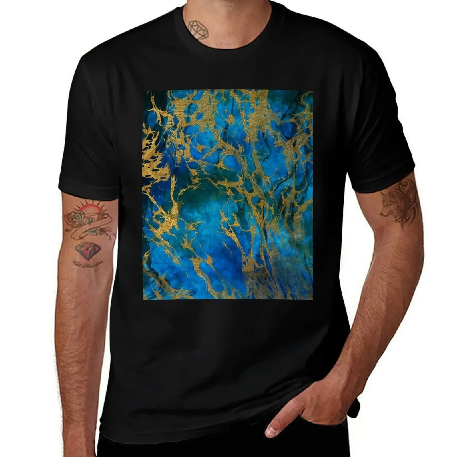 Teal Gold Marble T-Shirt blanks blacks basketball graphic tees summer 2025 men t shirts high quality